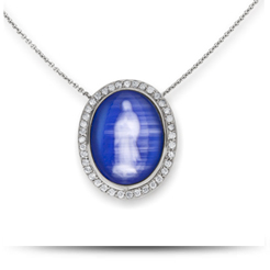 Medalha Agata Azul com Diamantes Brancos